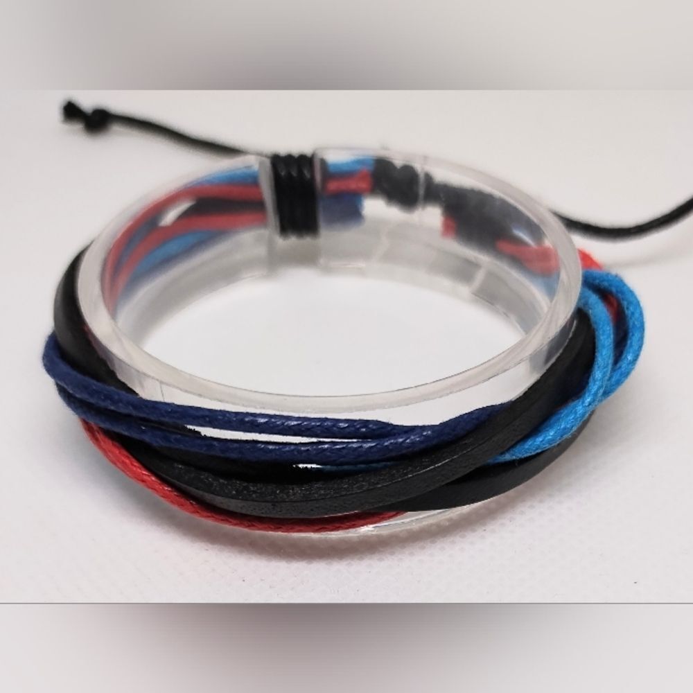 Leather bracelet men's layered blue red new e91